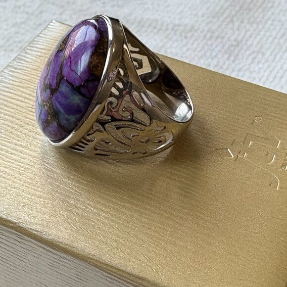 Purple Turquoise Statement Ring 925 Sterling Silver - Picture 9 of 15